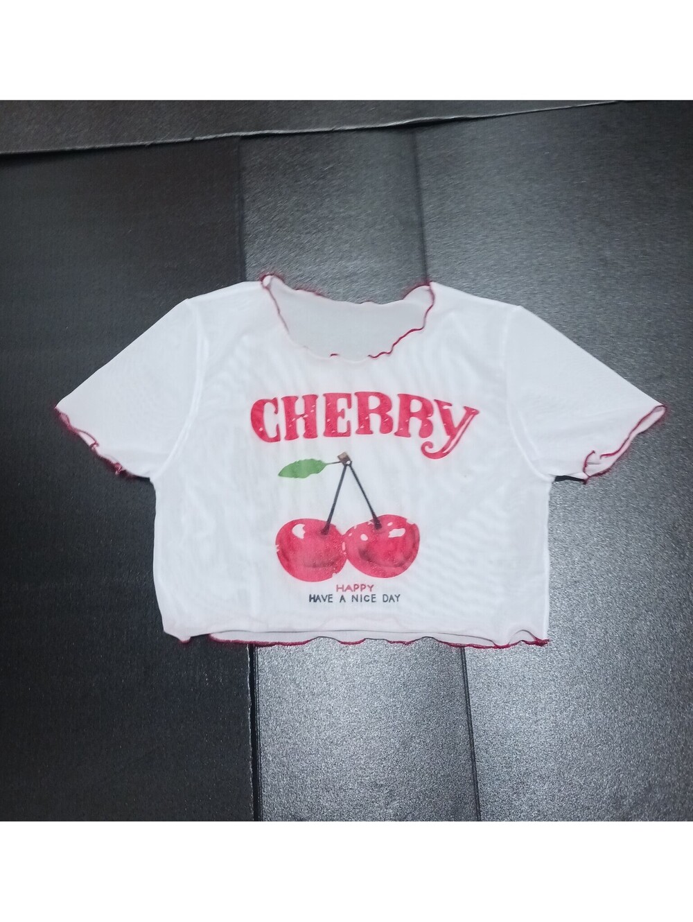 Women's Cherry Crop Short Stretchy  Knit Top size Medium